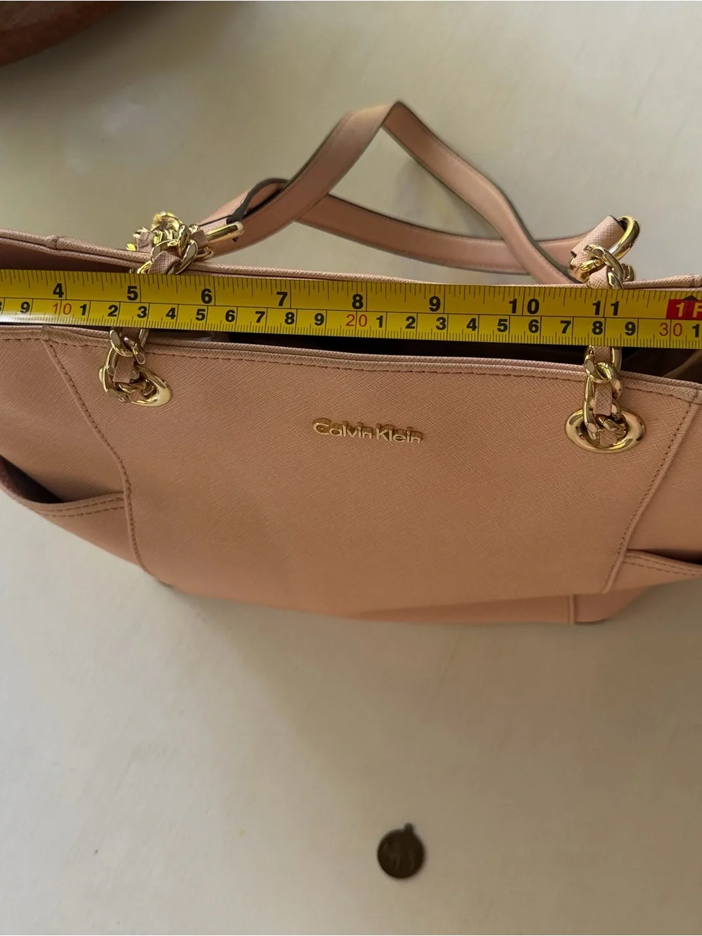 Calvin Klein Peach Tote with Gold Chain Handles